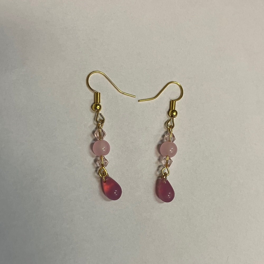Chic Pink and Gold Drop Earrings.    Hand made